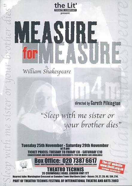 London Theatre production measure for measure poster that Natascha Slasten was an actress in
